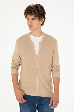 Мужской базовый трикотажный кардиган песочного меланжа - U.s. polo assn фото 3