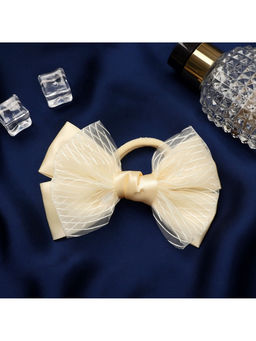 Цена за 6 шт. Бант для волос на резинке «Школьница», классика двойной полоски, 11×7 см, бежевый