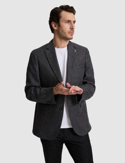 Siyah Slim Fit Keten Kar___ml_ Mikro Desen Mono Yaka Ceket