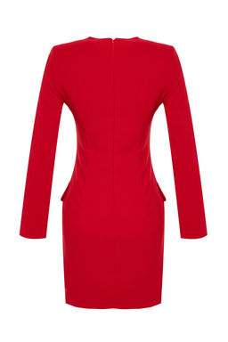 K?rm?z? Cep Detayl? Dugmeli V Yaka Dokuma Ceket Elbise TWOAW24EL00629 - Trendyolmilla фото 14