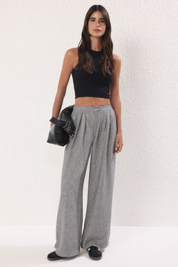 Gri Wide Leg/Genis Paca Dokuma Pantolon TWOSS25PL00107 Palazzo