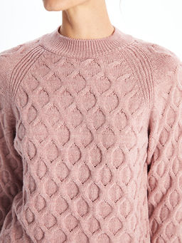 Bisiklet Yaka Kendinden Desenli Uzun Kollu Kad?n Triko Kazak