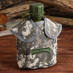 Фляга Командор, пластик 1 л, камуфляж серый