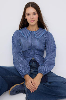 Teen Bebe Yaka Detayl? Kareli Bele Oturan Mavi Gomlek TWOAW26GO00059 - Trendyolmilla фото 5