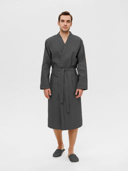 Мужской вафельный халат с планкой темно-серый В-03 (32)