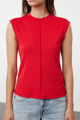 K?rm?z? Viskoz/Yumusak Kumas Fitted/Vucuda Oturan Esnek Orme Bluz TWOSS24BZ00432