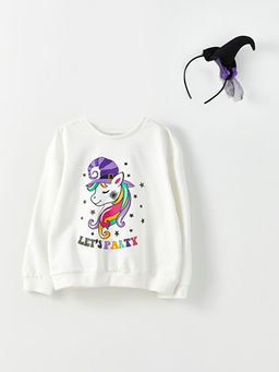 Bisiklet Yaka Bask?l? Uzun Kollu K?z ?ocuk Sweatshirt Tayt ve Ta? - Waikiki фото 2