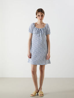 Ba?lamal? Yaka ?i?ekli Mini Elbise