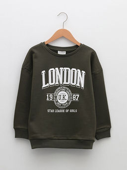 Bisiklet Yaka Bask?l? Uzun Kollu K?z ?ocuk Sweatshirt