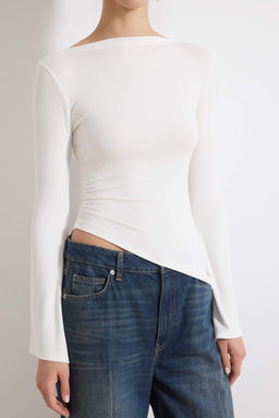 Ekru Fitted/Vucuda Oturan Kay?k Yaka Uzun Kollu Premium Yumusak Orme Bluz TWOSS26BZ00343 - Trendyolmilla фото 3