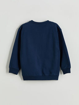 Bisiklet Yaka Bask?l? Erkek ?ocuk Sweatshirt