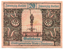 Банкнота 20 геллеров 1920 года Австрия  Рид-им-Иннкрайс (нотгельд)