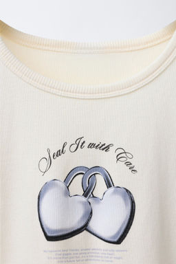 RIBBED T-SHIRT WITH HEARTS AND SLOGAN - Zara фото 3