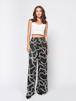 Брюки черного цвета в пижамном стиле с принтом - 1001dress фото 2