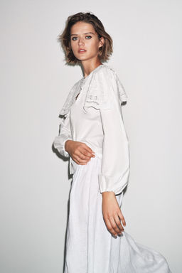 ZW COLLECTION EMBROIDERED COLLAR POPLIN SHIRT - Zara фото 4