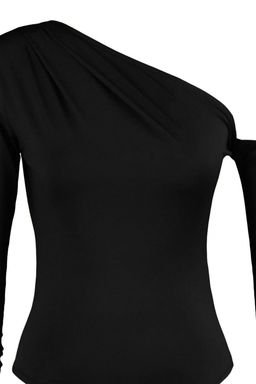 Siyah Asimetrik Yaka Uzun Kollu Esnek Alttan C?tc?tl? Orme Body TWOAW22BD0080