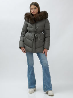 с МЕХОМ ПЕСЕЦ ПРЕМИУМ класса Полупальто зимние темно-серого цвета - Mtforce фото 2
