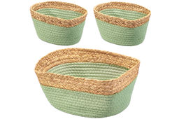 Набор 3 плетеных корзин 1 корзинка 30*25*14 см, 2 корзинки 22*14*12 см, зеленый - Elan gallery фото 3