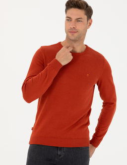 Kiremit Slim Fit Bisiklet Yaka Basic Triko Kazak