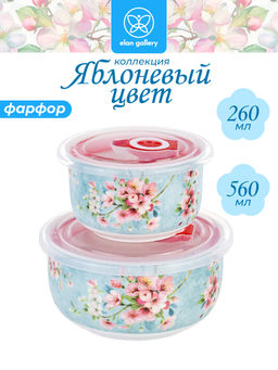 Набор 2 салатников 560 мл 13*13*6,5 см + 260 мл 10,5*10,5*6 см Яблоневый цвет на голубом без зол.к - Elan gallery фото 17