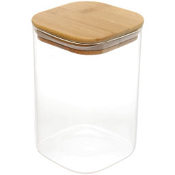 Банка для продуктов стеклянная 1000мл "Хай-Тек" с бамбуковой крышкой, квадратная 10*15см