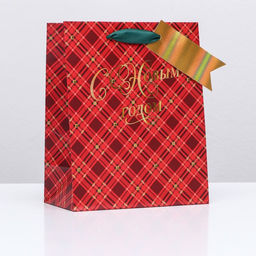 Пакет подарочный С Новым годом , клетка, люкс 18 х 22,3 х 10 см - Simaland фото 3