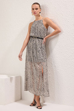 TRENDYOLMILLA Lacivert Halter Yaka A Kesim Y?rtmacl? Astarl? Maxi Sifon Dokuma Elbise TWOSS20EL1297 фото 2