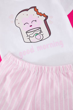Pembe K?z Cocuk %100 Pamuk Cizgili K?sa Kol Mini Me/Anne-K?z Orme Pijama Tak?m? TKDSS25PT00022 - Trendyolmilla фото 4