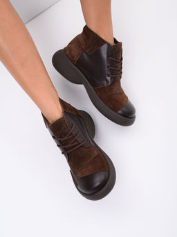 Ботинки 305.927br.Шоколадная кожа+коричневая замша/шерсть