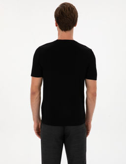 Siyah Slim Fit Bisiklet Yaka Triko T-shirt