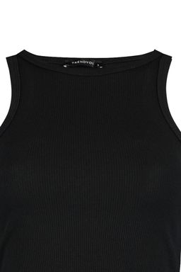 Siyah Fitted/Vucuda Oturan Super Crop Halter Yaka Fitilli Esnek Orme Atlet TWOSS21AL0050