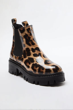Leopar Desenli Kahverengi Kal?n Duz Tabanl? Kad?n Chealsea Bot TAKAW25BO00060