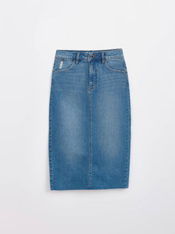 CONTE CON-633 Джинсовая юбка-midi с разрезом и необработанным краем blue