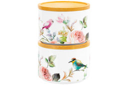 Банка д/хранения 250 мл 9,3*9,3*7 см Певчие птички + дер. крышка-подст. с сил. упл. (без золота) - Elan gallery фото 10