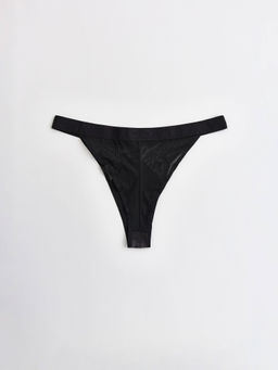 CONTE RIB WITH MESH LTA 2495 Трусы танга из хлопка в рубчик и эластичной сеточки black tie dye - Conte elegant фото 5