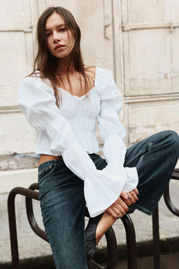 TOP FRUNCES MANGA ABULLONADA / Blanco - Zara фото 2