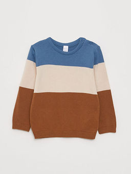 Bisiklet Yaka Uzun Kollu Renk Bloklu Erkek Bebek Triko Kazak