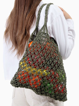 Сумка пляжная, плетёная, клетка 3.5 см, зелёная