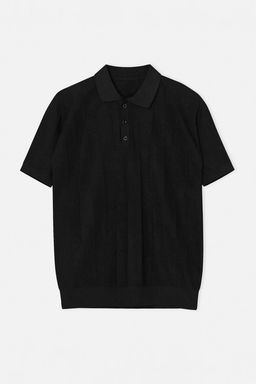 Siyah Slim/Dar Kesim Dokulu Polo Yaka T-shirt TMNSS26PO00039