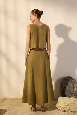 Trendyolmilla Haki %100 Keten Midi Volanl? Etek TWOSS25ET00137  фото 3