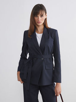 ?izgili Beli Ku?akl? Kad?n Blazer Ceket