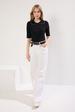 Trendyolmilla Siyah Yaka Detayl? Regular/Normal Kal?p Orme Orme Bluz TWOSS24BZ00194 фото 2