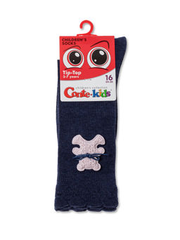 Цена за 2 пары CONTE-KIDS Удлиненные носки TIP-TOP из хлопка с декоративной игрушкой т.синий