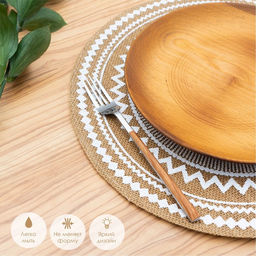 Цена за 12 шт. Салфетка сервировочная на стол Доляна Африка, d=38 см, цвет белый  фото 3