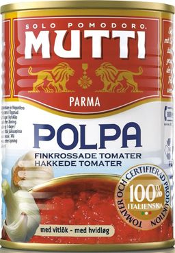 Цена за 2 шт. Томаты резаные кубиками в томатном соке с чесноком "Мутти" (0,400 кг) ж/б