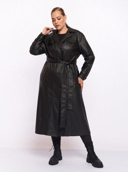Кожаное пальто PL52109BLK01