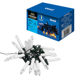 ULD-S0400-020/SGA WARM WHITE IP20 CANDLES Гирлянда светодиодная Свечки, 4м. 20 светодиодов. Теплый белый свет. Постоянное свечение. Провод зеленый. ТМ Uniel