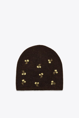 FLORAL EMBROIDERED KNIT BEANIE HAT - Zara фото 3