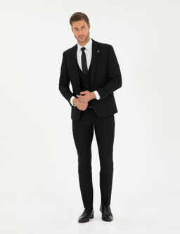 Siyah Slim Fit Yelekli Tak_m Elbise
