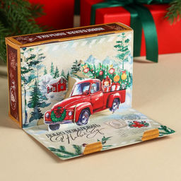 Подарочный набор Новогодняя посылка: чай чёрный со вкусом: ваниль и карамель 50 г., конфеты шоколадные 100 г. - Фабрика счастья фото 2